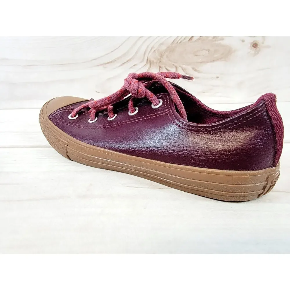 Converse Chuck Taylor All Star Ox Fashion Leather Sneakers Youth Size 3 Burgandy